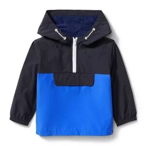 🟦⚓️ Janie and Jack Black and Bright Blue Hooded Colorblock Windbreaker